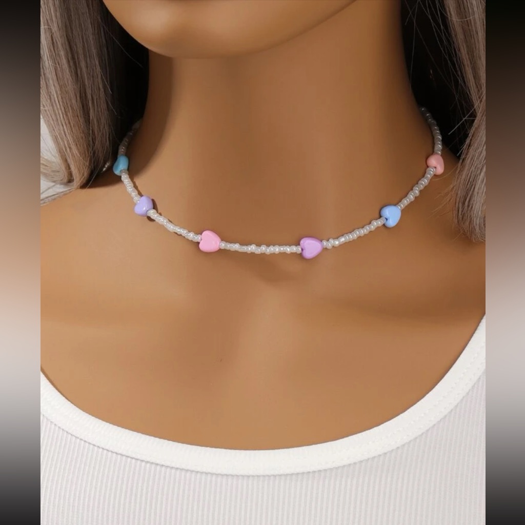 Awesome Colorful Hearts Glass Beaded Necklace